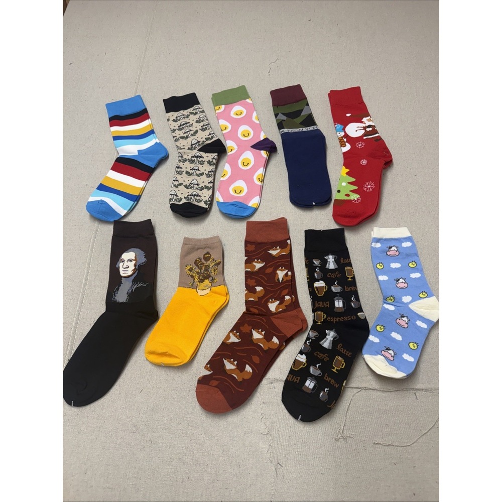 Different Touch Crew Socks 10 Pair Lot Novelty Multi-Color Men Size 9-12 New